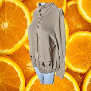 Chaps Women's‎ Beige Cotton Toggle Pocket Full-Zip High Neck Sweater Size L